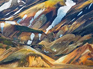 Sudurland Prints: Aerial view by drone of awesome mountain in Landmannalaugar area, Iceland, Polar Regions