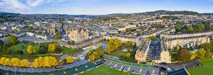 Connections Prints: Aerial view by drone of Bath city center and River Avon, Bath, Somerset, England