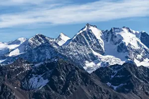 Engadine Prints: Aerial view by drone of Bernina Group and Biancograt mountain, Engadine