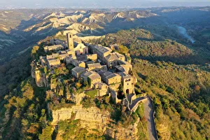 Aerial view by drone of Civita di Bagnoregio village, known as the dying city