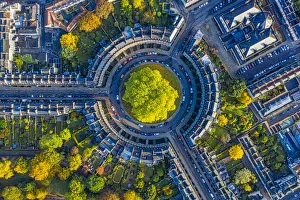 Automobiles Prints: Aerial view by drone over the Georgian housing of The Circus, UNESCO World Heritage Site