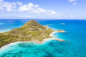 Antigua Barbuda Prints: Aerial view by drone of Hermitage Bay and Pearns Point, Antigua, Antigua and Barbuda