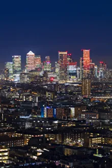 Canary Wharf Prints: Aerial view of East London and Canary Wharf at sunset