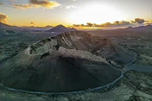 Las Palmas Prints: Aerial view of El Cuervo Volcano at sunset