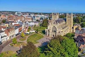 Homes Prints: Aerial view over Exeter city centre and Exeter Cathedral, Exeter, Devon, England
