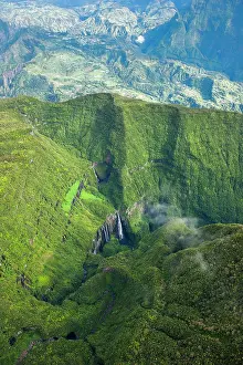 Waterfalls Prints: Aerial view of falls in the canyon Trou de Fer, Reunion