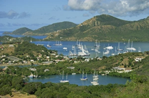Leeward Island Prints: Aerial view over Falmouth Bay