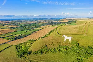 Farm Collection: Aerial view of the famous White Horse below Bratton Camp
