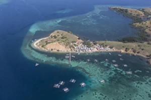 Indonesian Prints: Aerial view of Flores Island from a commercial flight
