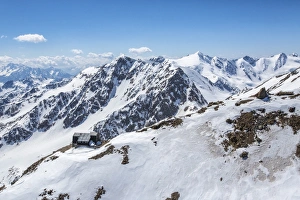 Refuge Prints: Aerial view of Forni Glacier and Refuge, Vioz, Valtellina, Lombardy, Italy, Europe