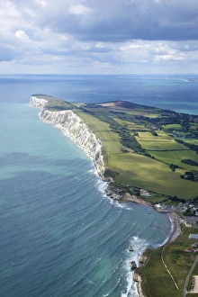 Needles Prints: Aerial view of Freshwater Bay looking to the Needles