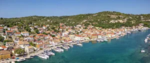 Sailboat Prints: Aerial view of Gaios, the main port and harbour on the island of Paxos