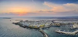 Aerial view of Gallipoli at sunset, Lecce province, Salento, Apulia, Italy, Europe