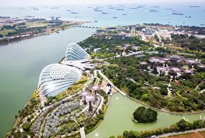 Grove Prints: Aerial view over Gardens by the Bay and supertree grove, Singapore