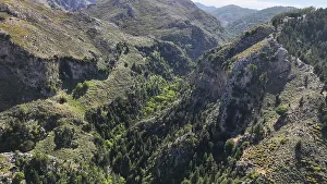 Shrubs Prints: Aerial view of Gorge Sarakina Meskla, Crete, Greek Islands, Greece, Europe