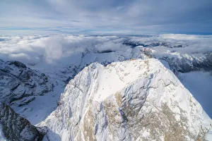 Aerial view of Gran Vernel covered with snow, Marmolada group, Dolomites