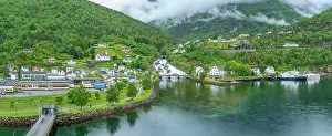 Fjord Prints: Aerial view of Hellesylt, Sunnylvsfjorden