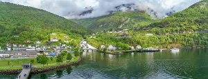 Fjord Prints: Aerial view of Hellesylt, Sunnylvsfjorden
