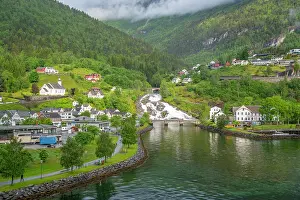 Fjord Prints: Aerial view of Hellesylt, Sunnylvsfjorden