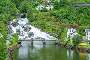 Cascading Prints: Aerial view of Hellesylt waterfall in Hellesylt