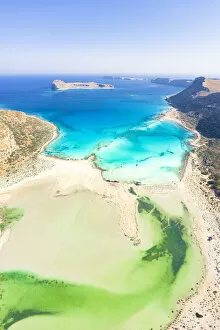 Lagoon Gallery: Aerial view of idyllic emerald green water of Balos lagoon and crystal sea, Crete island