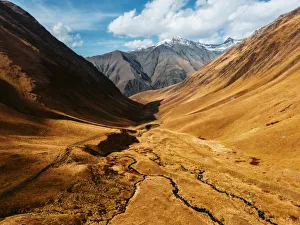 Kazbegi Prints: Aerial view of Juta Valley, Kazbegi, Georgia (Sakartvelo), Central Asia, Asia
