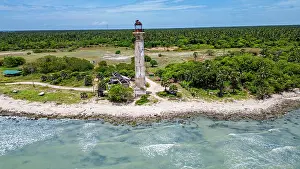 Navigation Prints: Aerial view of Kovalim lighthouse overlooking the coast in Jaffna district Sri Lanka