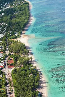 Reunion Prints: Aerial view of the lagoon on the west coast at Saint-Gilles les Bains, Reunion