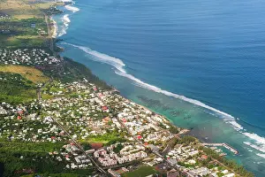 Reunion Prints: Aerial view of lagoon west coast, Saint-Leu. Reunion island