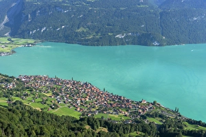 Kayak Prints: Aerial view of Lake Brienz, Brienz, Bernese Oberland, Switzerland