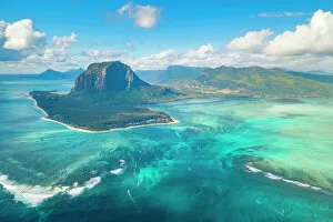 Oceans Gallery: Aerial view of Le Morne Brabant and the Underwater Waterfall optical illusion