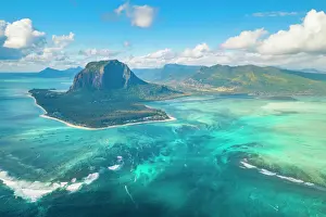 Mauritius Prints: Aerial view of Le Morne Brabant and the Underwater Waterfall optical illusion