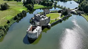 Castle Grounds Prints: Aerial view of Leeds Castle and moat