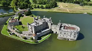 Iconic Sites Prints: Aerial view of Leeds Castle and moat