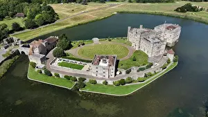 Castle Grounds Prints: Aerial view of Leeds Castle and moat