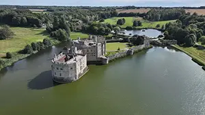 Castle Grounds Prints: Aerial view of Leeds Castle and moat
