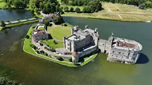 Castle Grounds Prints: Aerial view of Leeds Castle and moat