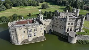 Castle Grounds Prints: Aerial view of Leeds Castle and moat