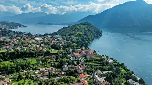 Freshness Prints: Aerial view of Lenno at Lake Como in Italy showing hills