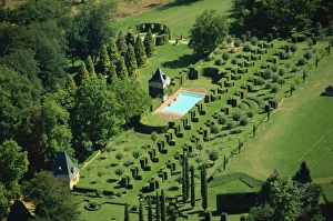 Dordogne Prints: Aerial view of Les Jardins d Eyrignac, Dordogne, Perigord, Aquitaine, France, Europe