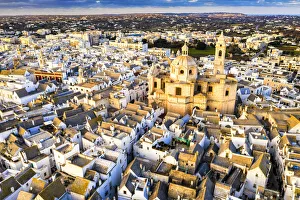 Locorotondo Prints: Aerial view of Locorotondo church at sunset, Locorotondo, Apulia, Italy, Europe