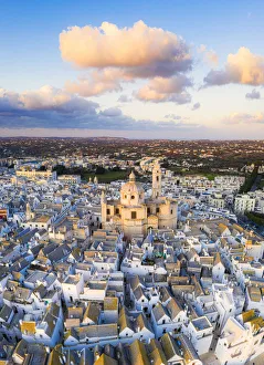 Locorotondo Prints: Aerial view of Locorotondo village at sunset, Locorotondo, Apulia, Italy, Europe