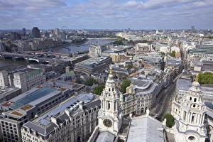 Aerial view of London taken from the Golden Gallery of St. Pauls Cathedral, City of London, England, United Kingdom, Europe