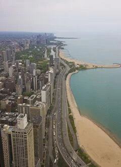 Congestion Collection: Aerial view looking north up Lakeshore Drive to the Gold Coast district