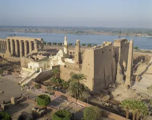 Luxor Prints: Aerial view over the Luxor Temple, and the Abu el Haggag Mosque built in the middle