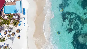 Swimming Pools Prints: Aerial view of luxury resort with swimming pool on a tropical beach