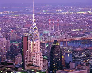 Aerials Prints: Aerial view over Manhattan, including the Chrysler Building, New York City