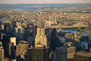 Aerial view over the Manhattan skyline at dusk