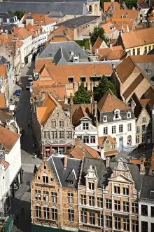 Aerial view of medieval city of Bruges, UNESCO World Heritage Site, Belgium, Europe