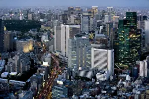 City View Prints: Aerial view of metropolitan Tokyo at dusk from atop the Mori Tower at Roppongi Hills